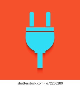 Socket sign illustration. Vector. Blue icon with soft shadow putted down on flamingo background.
