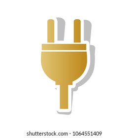 Socket sign illustration. Vector. Golden gradient icon with white contour and rotated gray shadow at white background.