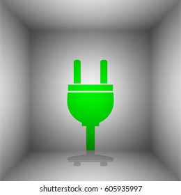 Socket sign illustration. Vector. Green icon with shadow in the room.