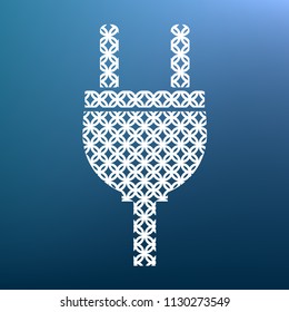 Socket sign illustration. Vector. White textured icon at lapis lazuli gradient background.