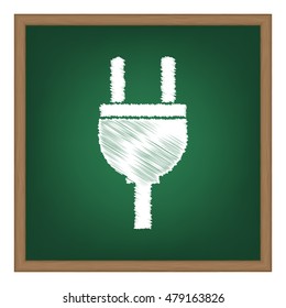 Socket sign illustration. White chalk effect on green school board.