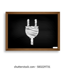 Socket sign illustration. White chalk icon on black school board