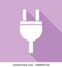 Socket sign illustration. White Icon with long shadow at purple background. Illustration.