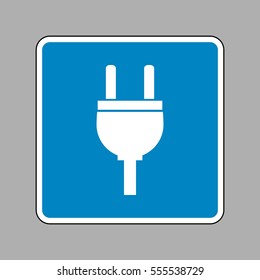 Socket sign illustration. White icon on blue sign as background.