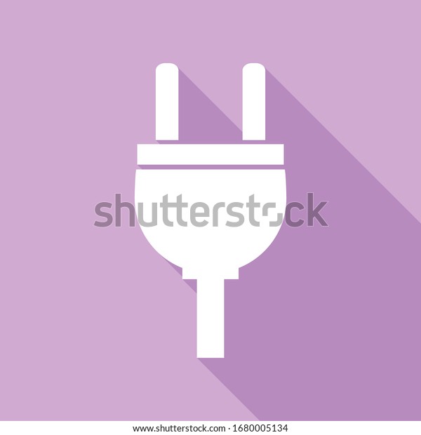 Socket sign illustration. White\
Icon with long shadow at purple background.\
Illustration.