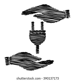 Socket sign. Save or protect symbol by hands with scribble effect.
