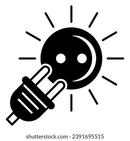 Socket with sun rays and plug solid icon, energy concept, electricity and solar energy vector sign on white background, glyph style icon for mobile concept and web design. Vector graphics