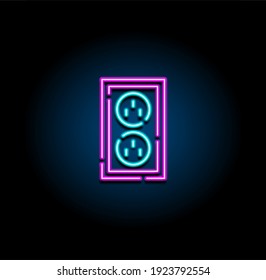ฺ símbolo del zócalo de neón. Ilustración vectorial eps10 aislado. Vector de enchufe de neón azul y rosa. Icono de enchufe de neón. Ilustración vectorial.