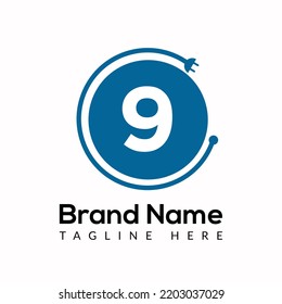 Plantilla De Socket En 9 Letra. Concepto de diseño de logotipo de sockets