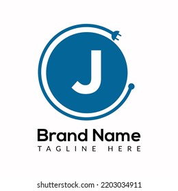 Plantilla De Socket En Letra J. Concepto de diseño de logotipo de sockets