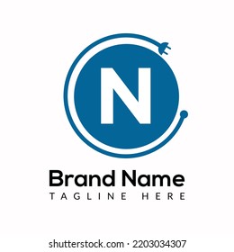 Plantilla De Socket En Letra N. Concepto de diseño de logotipo de sockets