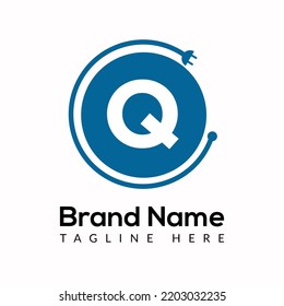 Plantilla De Socket En Letra Q. Concepto de diseño de logotipo de sockets