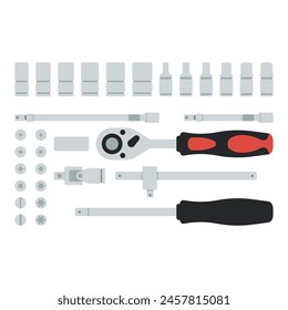 Socket Tool Set for Automotive Repair, Flat Vector Illustration Design