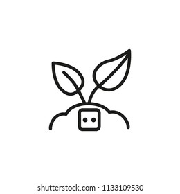 Socket and two leaves line icon. Plant, nature, electricity. Renewable energy concept. Can be used for topics like ecology, environment, alternative energy source