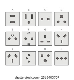 Socket types colored flat icons hand drawn vector cliparts