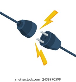 Socket unplugged. Connecting power socket. Plug and outlet. Vector illustration isometric design, isolated on background. Connection concept.