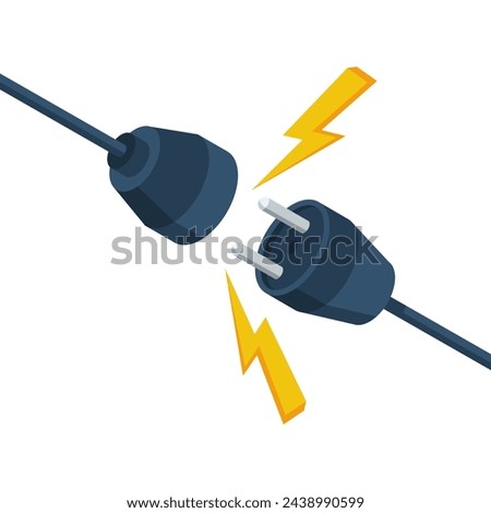 Socket unplugged. Connecting power socket. Plug and outlet. Vector illustration isometric design, isolated on background. Connection concept.