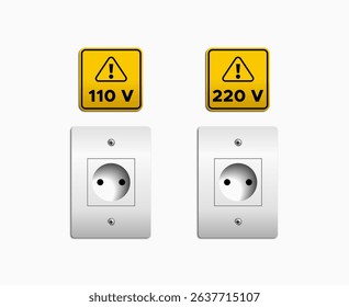 Socket Voltages: vector illustration of sockets with signs indicating their voltage