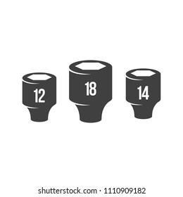 Socket wrench icons in black and white. Automotive vehicle maintenance service. Vector illustrations.
