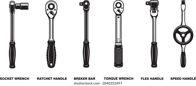 Socket wrench ratchet set mechanic hand tool vector