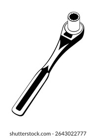 Herramienta de trinquete de llave de zócalo Ilustración vectorial en blanco y negro

