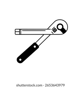 Uma chave de soquete ou chave torque em um estilo de arte de linha simples e limpo. Um ícone minimalista para reparos automotivos e ferramentas mecânicas.