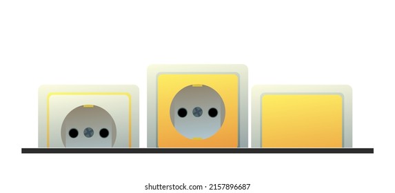 Sockets and switches. Electrical appliances for home network. Spare parts for work of an electrician. Isolated on white background. Vector.