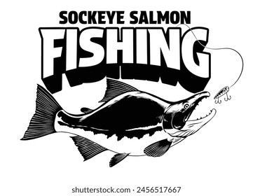 Sockeye Salmon Fishing T-Shirt Design in Black and White