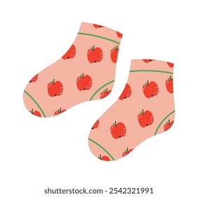 Socks with apples. Knitted feet accessory. Cute foot apparel.