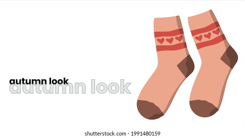 socks with an autumn print, isolated on a white background. Illustration for a fashion clothing magazine. Fashionable autumn look. vector