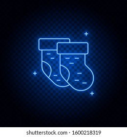 socks, baby neon icon. Blue neon vector icon. Transparent background.