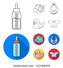 Socks, bib, toy duck, raspashonka.Baby born set collection icons in outline,flat style vector symbol stock illustration web.