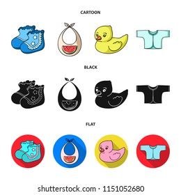 Socks, bib, toy duck, raspashonka.Baby born set collection icons in cartoon,black,flat style vector symbol stock illustration web.
