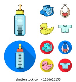 Socks, bib, toy duck, raspashonka.Baby born set collection icons in cartoon,flat style vector symbol stock illustration web.