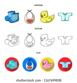 Socks, bib, toy duck, raspashonka.Baby born set collection icons in cartoon,outline,flat style vector symbol stock illustration web.