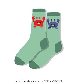 socks with a blue and red crab.Vector illustration