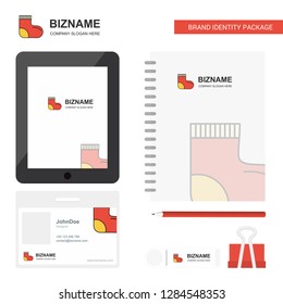 Socks Business Logo, Tab App, Diary PVC Employee Card and USB Brand Stationary Package Design Vector Template