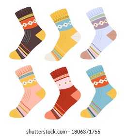 Socks in cartoon style. Elements of kids clothes. Vector illustrations isolate