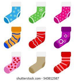 Socks, socks for Christmas gifts, clothing, gifts, Merry Christmas, Happy New Year. Flat design, vector illustration, vector.