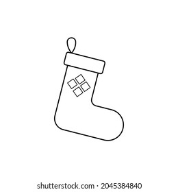 Socks for christmas. Vector linear illustration of new year socks for coloring or logo picture. Decoration christmas fireplace icon. 