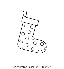 Socks for christmas. Vector linear illustration of new year socks for coloring or logo picture. Decoration christmas fireplace icon. 