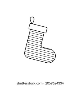 Socks for christmas. Vector linear illustration of new year socks for coloring or logo picture. Decoration christmas fireplace icon. 