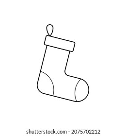 Socks for christmas. Vector linear illustration of new year socks for coloring or logo picture. Decoration christmas fireplace icon. 