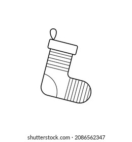 Socks for christmas. Vector linear illustration of new year socks for coloring or logo picture. Decoration christmas fireplace icon. 