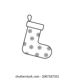 Socks for christmas. Vector linear illustration of new year socks for coloring or logo picture. Decoration christmas fireplace icon. 