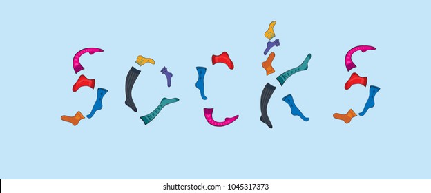 Socks. Colorful socks laid out to form word.  Vector lettering.