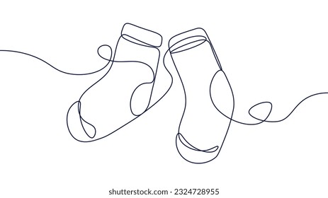 Socks continuous line concept. Minimalist creativity and art. Cotton and textile clothing and apparel. Warm wear for autumn season. Linear flat vector illustration isolated on white background
