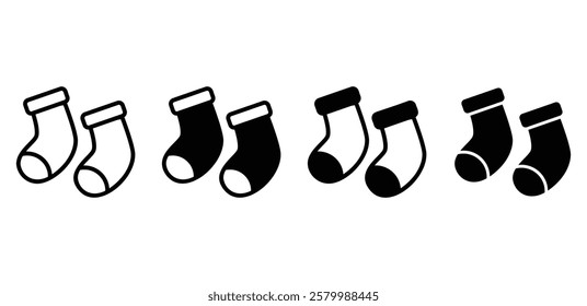 socks couple set icon vector design simple outline and black filled illustration collections sets isolated