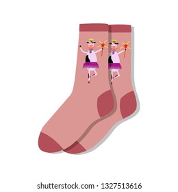 socks with a cow ballerina.Vector illustration
