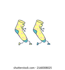 Socks. Cute socks hand drawn cartoon character. Pair of socks isolate on white background. Children's drawing. Design for children. Print for kids.